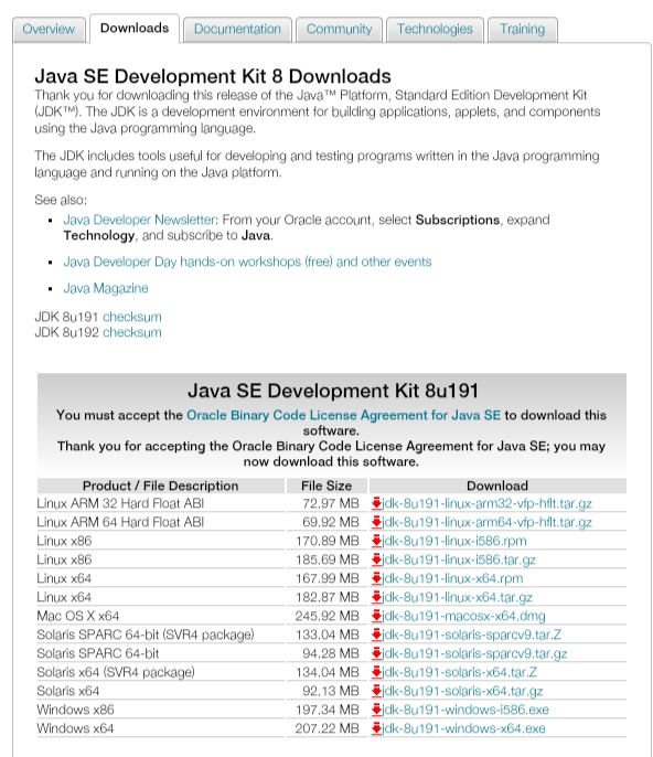 JDK 1.8 下载页面